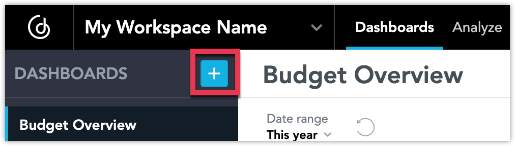 + button for creating dashboards