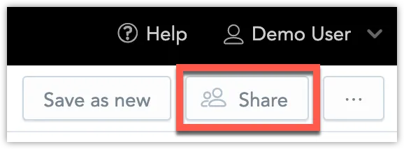 A dashboard open in the GoodData interface with the Share button highlighted in the top right corner.