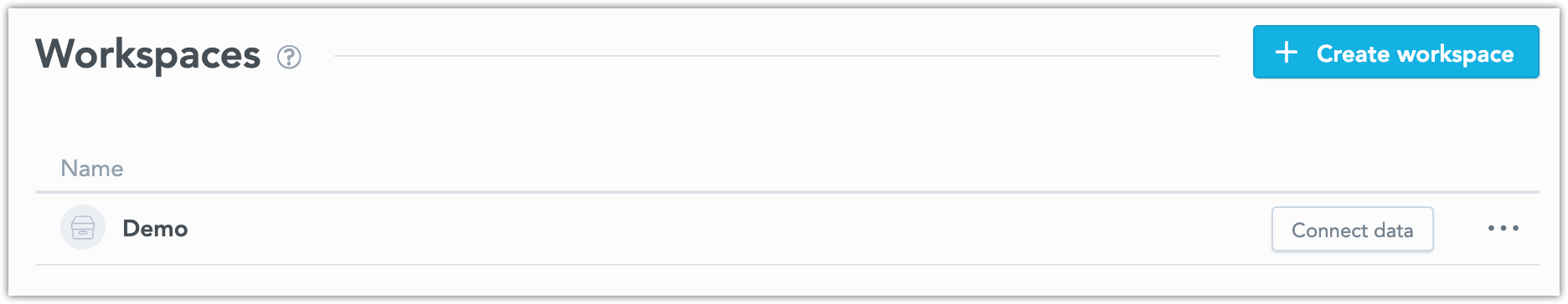 The Workspaces tab showing a list of workspaces.